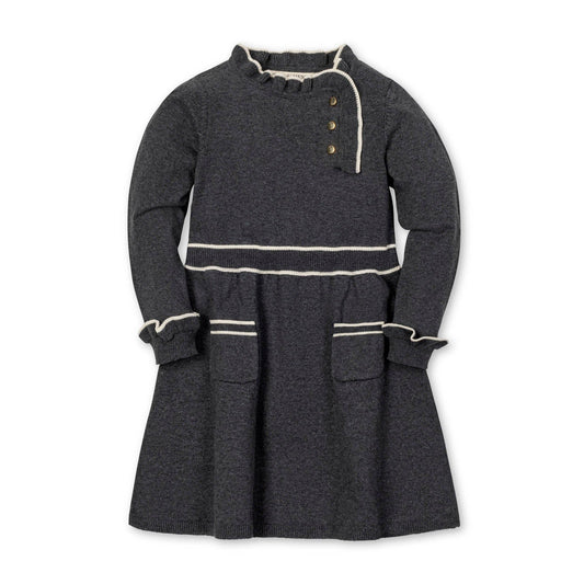 Organic Ruffle Trim Charcoal Heather Sweater Dress