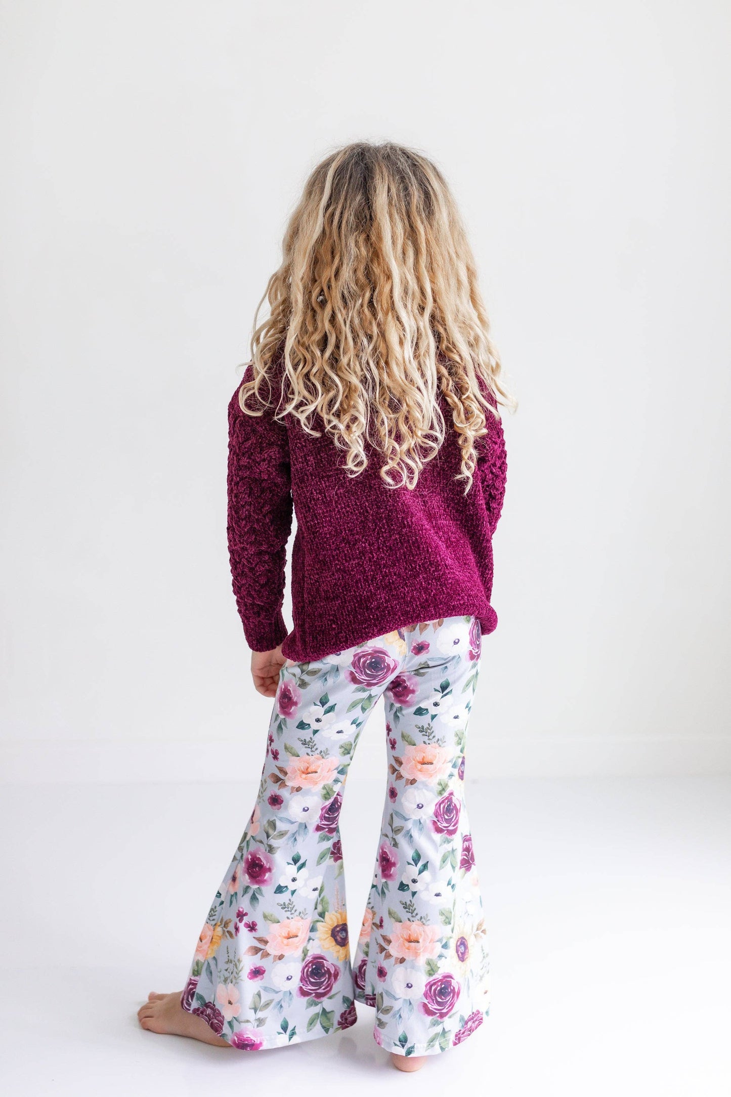 Plum Sweater & Sage Floral Bell Bottom