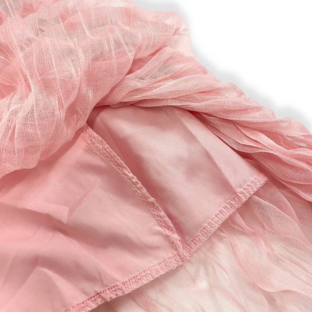 Pink Wavy Mesh Midi Skirt