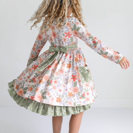 Sage & Rust Fall Floral Button Dress with Pockets