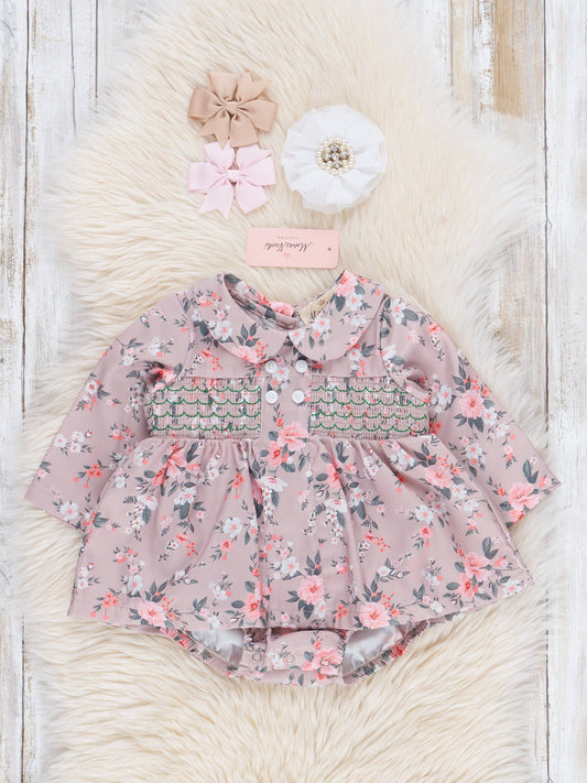 Vintage Florals Smocked Bubble Romper