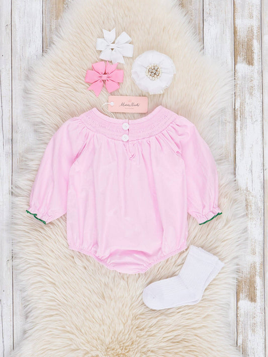 Pink Smocked Holiday Berries Cotton Bubble Romper