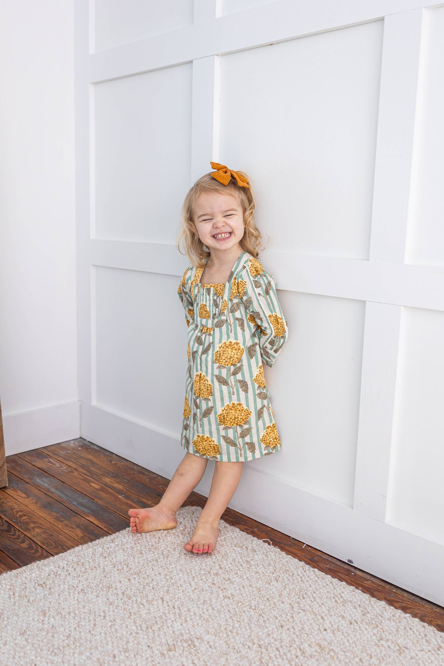 Mustard Floral Gathered Dress