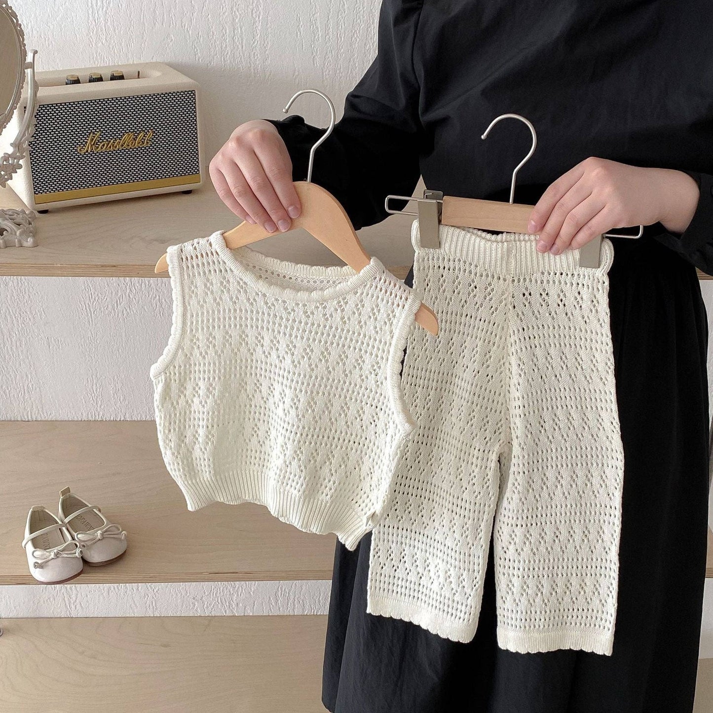 Baby Girl Beige Knit Casual Top and Pants