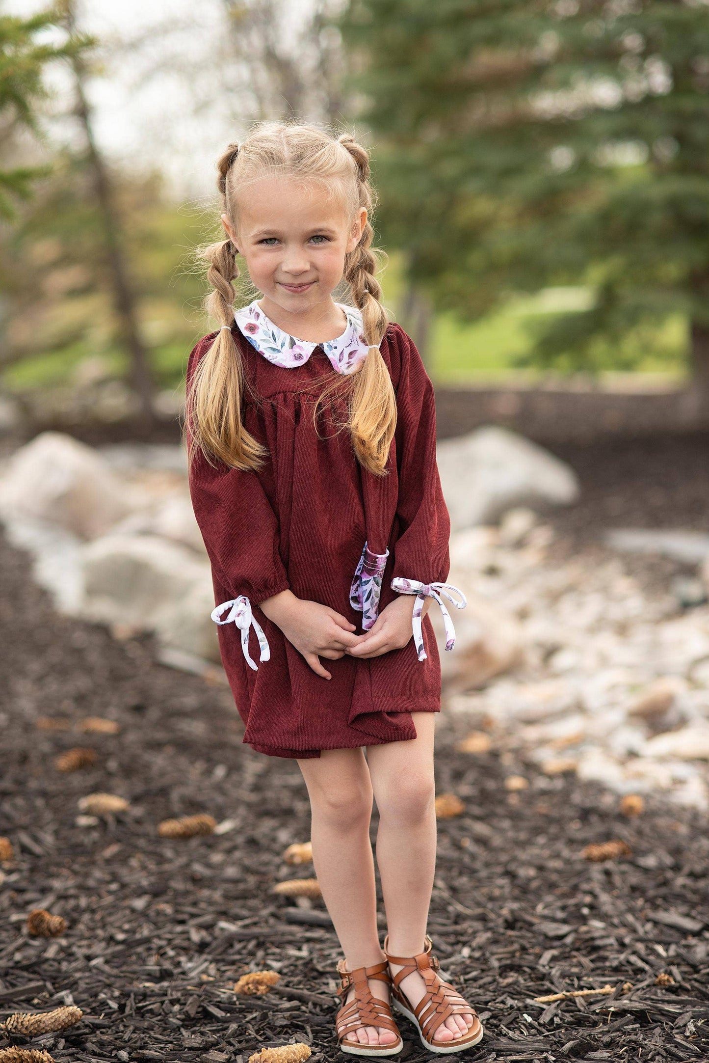 Burgundy Wine Corduroy Pocket Bow Fall Winter Dress