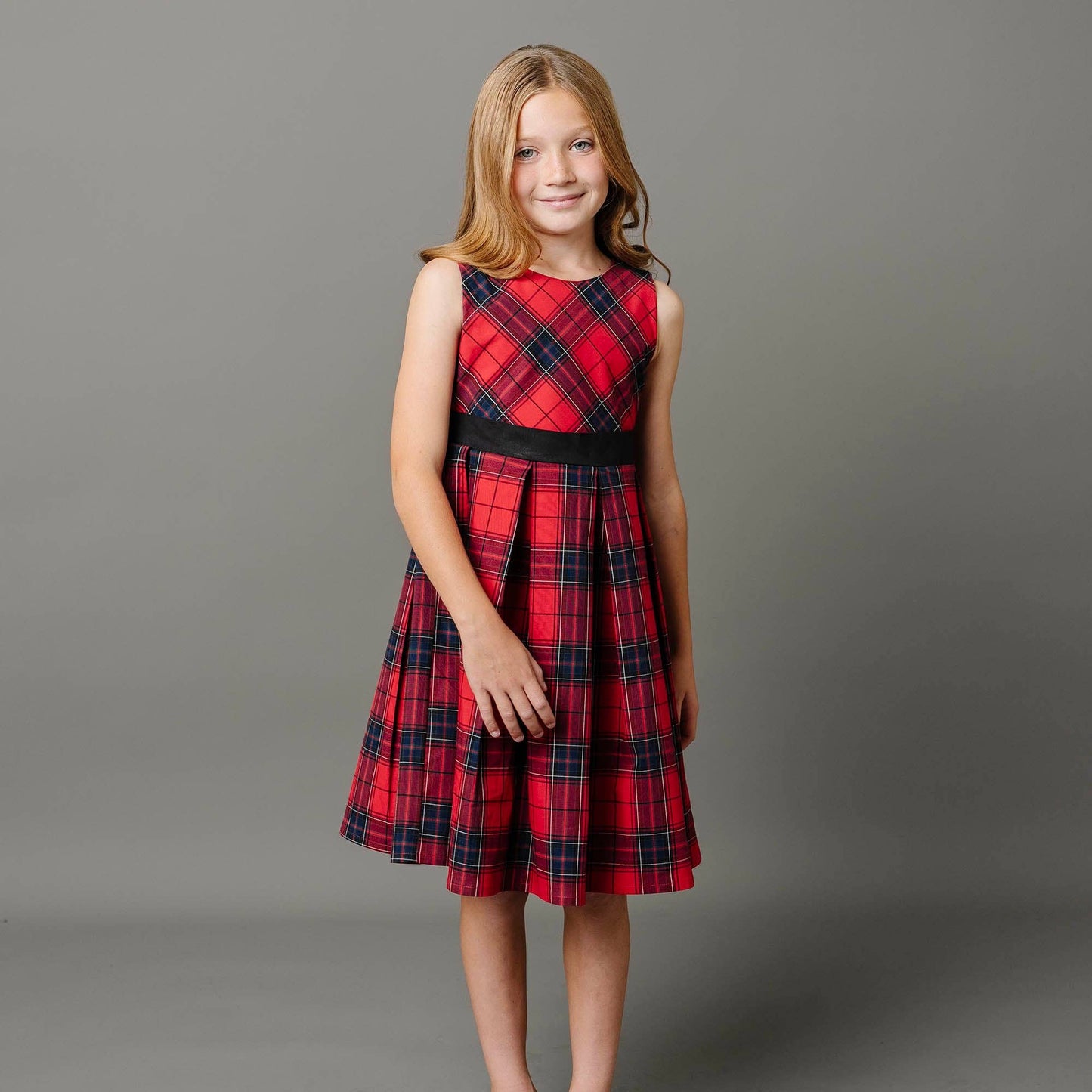 Organic Pleated Red Plaid Dress