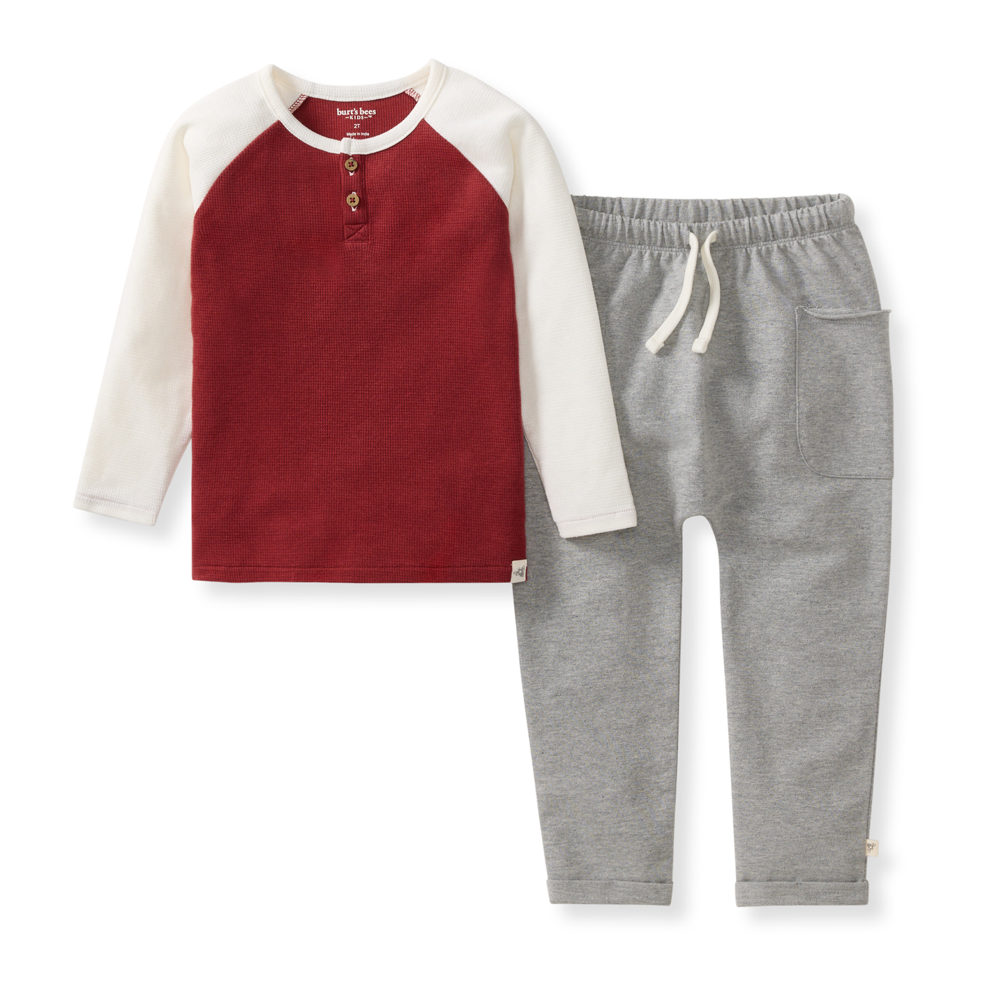 Brick Red Thermal Organic Tee & Pants Set