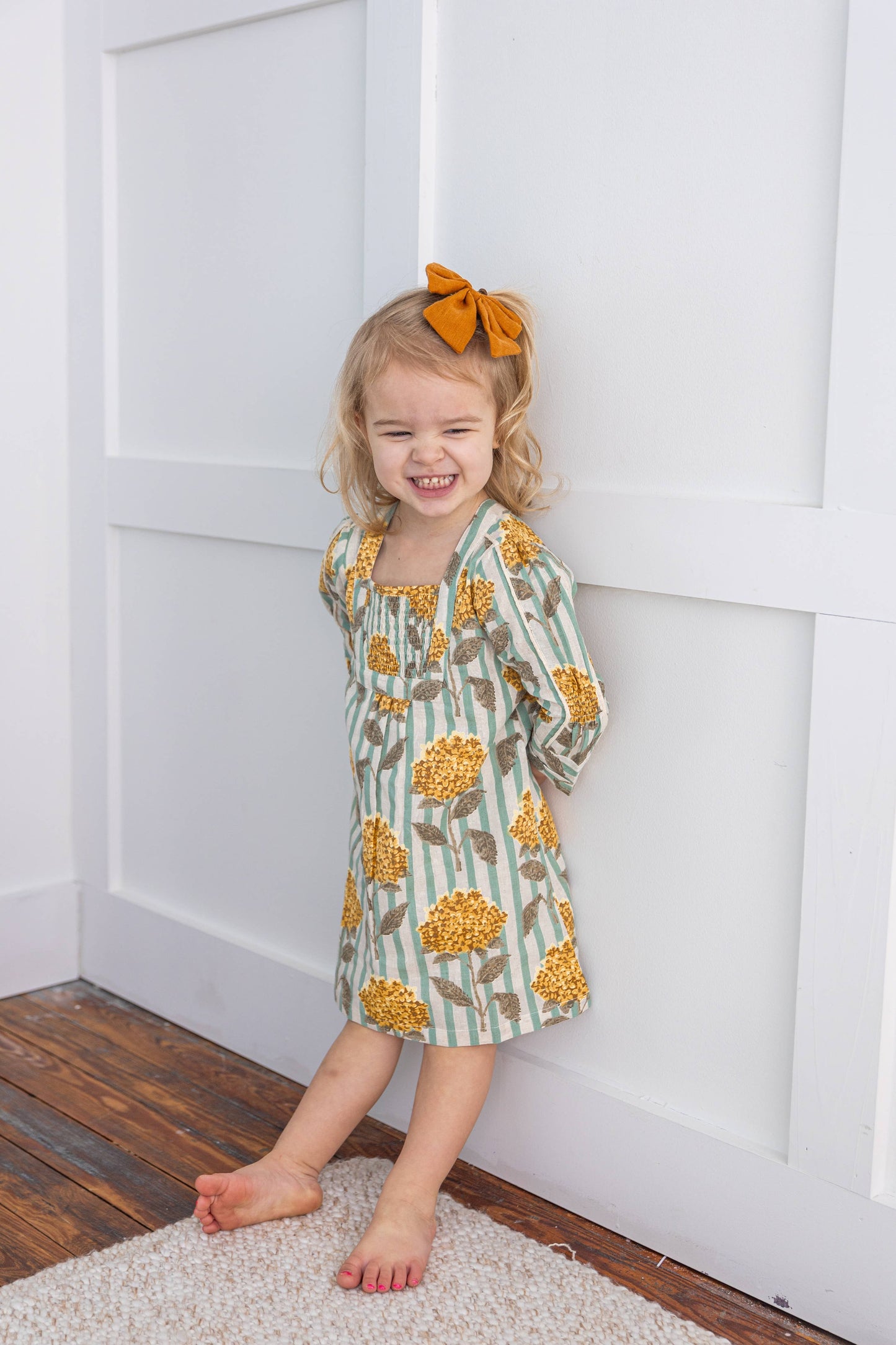 Mustard Floral Gathered Dress