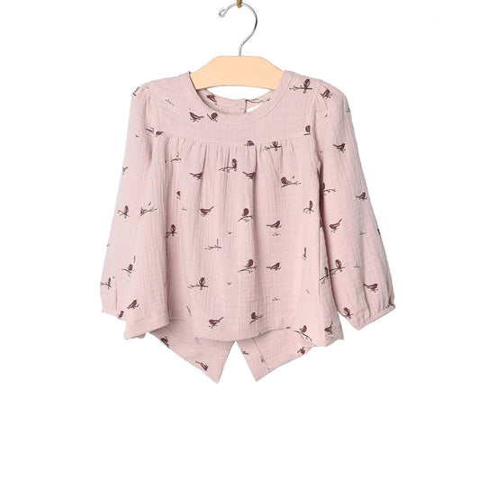 Lavender Birds Button Back Top