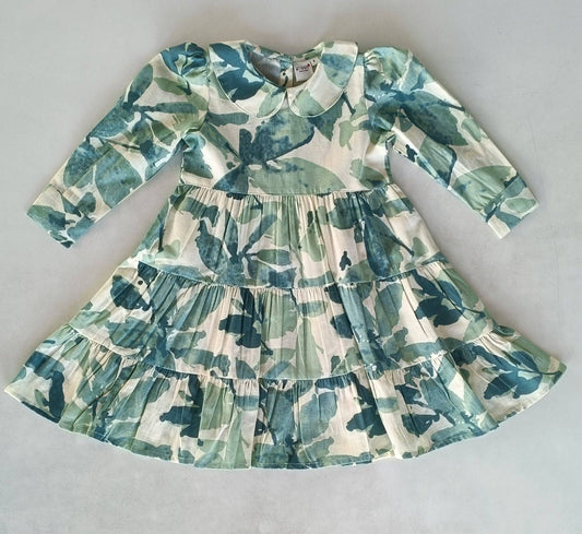 Sage-Green Leaf Print Dress