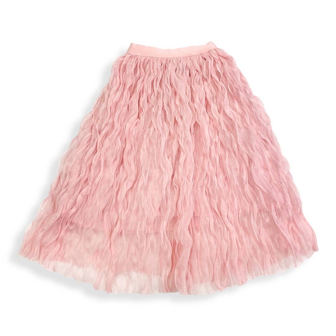 Pink Wavy Mesh Midi Skirt