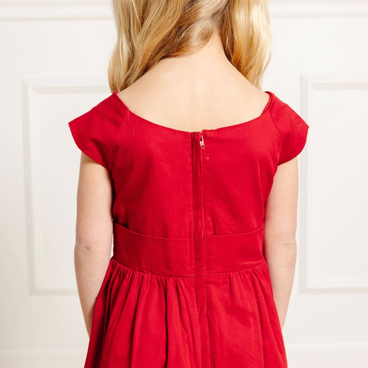 Organic Cap Sleeve Dress- Red Sateen