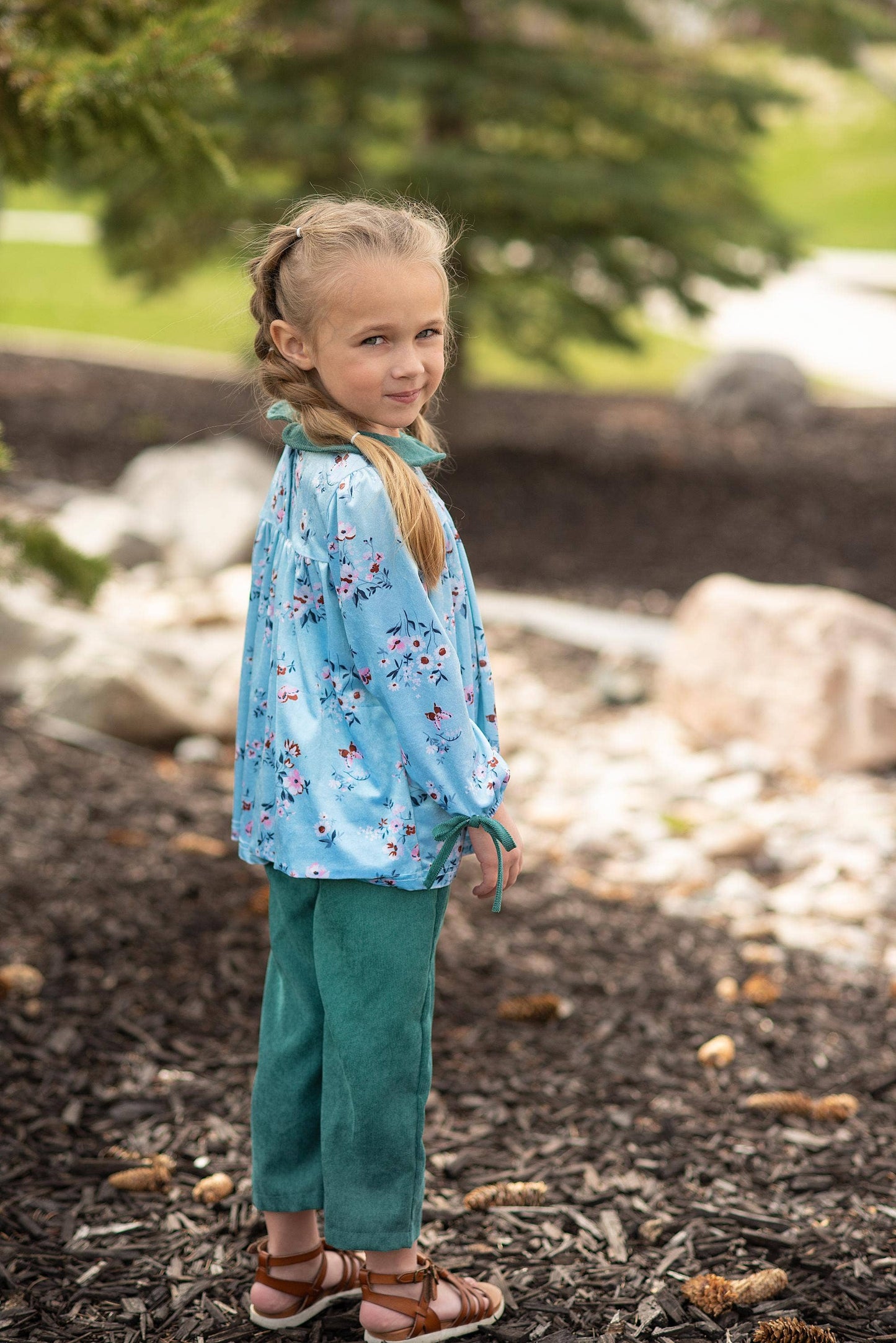 Teal Corduroy Pocket Bow Pant Set