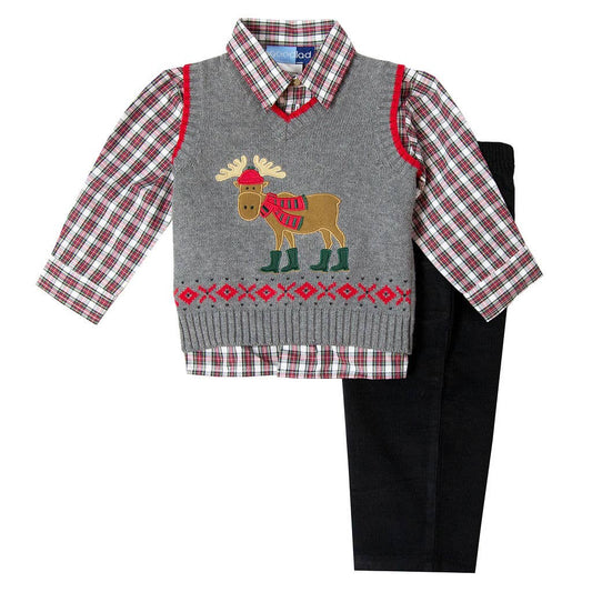 Moose Appliqued Sweater Vest Set