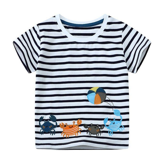 Short Sleeve Crab Embroidered Design T-Shirt