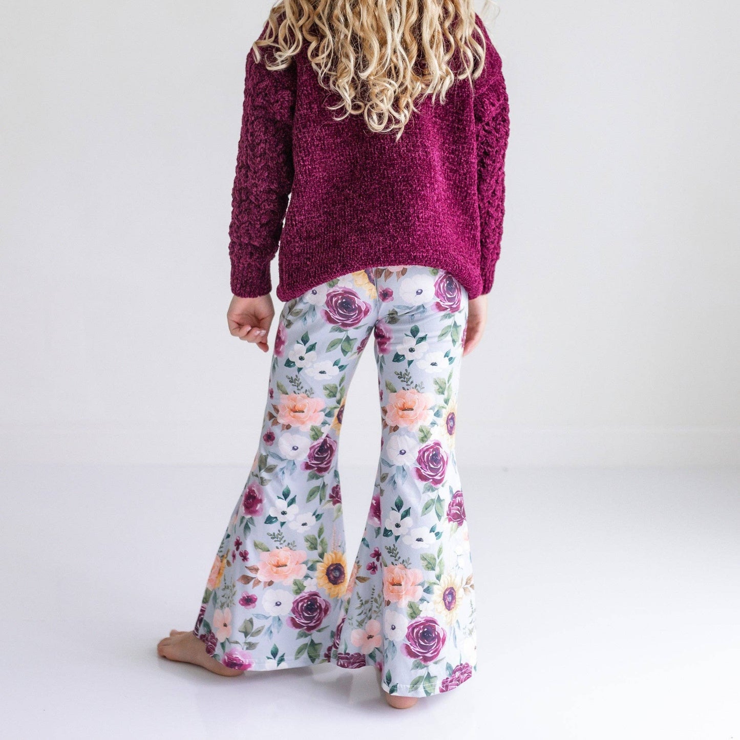 Plum Sweater & Sage Floral Bell Bottom