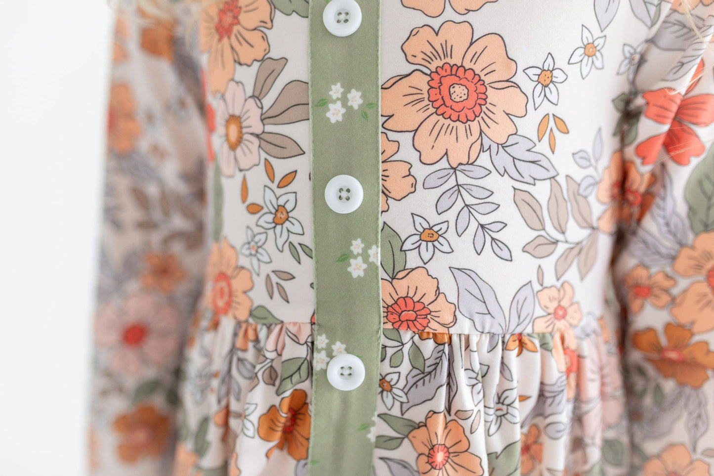 Sage & Rust Fall Floral Button Dress with Pockets