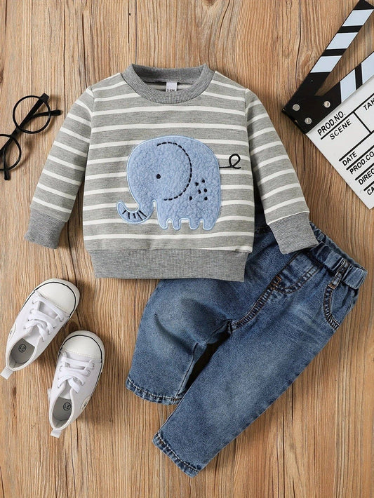 Baby Boy Elephant Top and Denim Pant Set