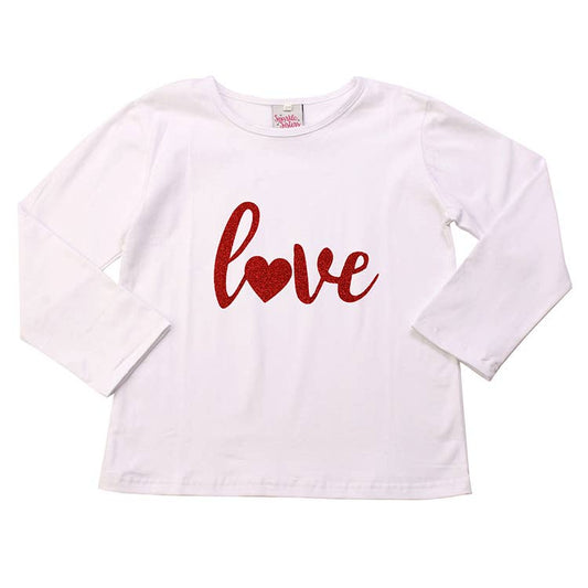 Red Glitter Cursive Love Long Sleeve