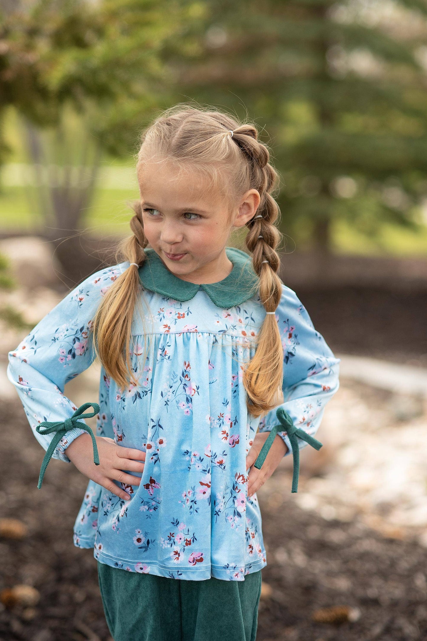 Teal Corduroy Pocket Bow Pant Set