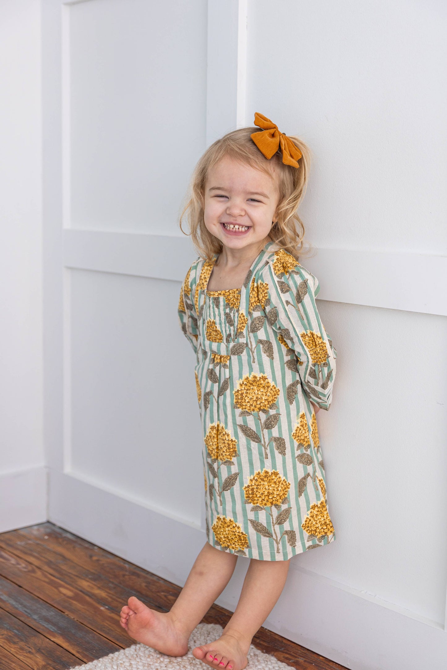 Mustard Floral Gathered Dress