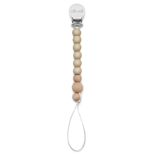 Ali+Oli Silicone Pacifier Clip (Taupe Wood)