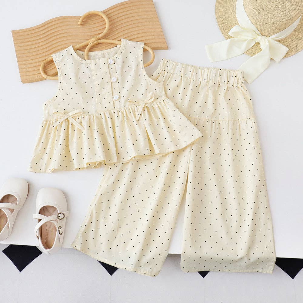 Polka Dot Button Tank Top with Wide Leg Pant