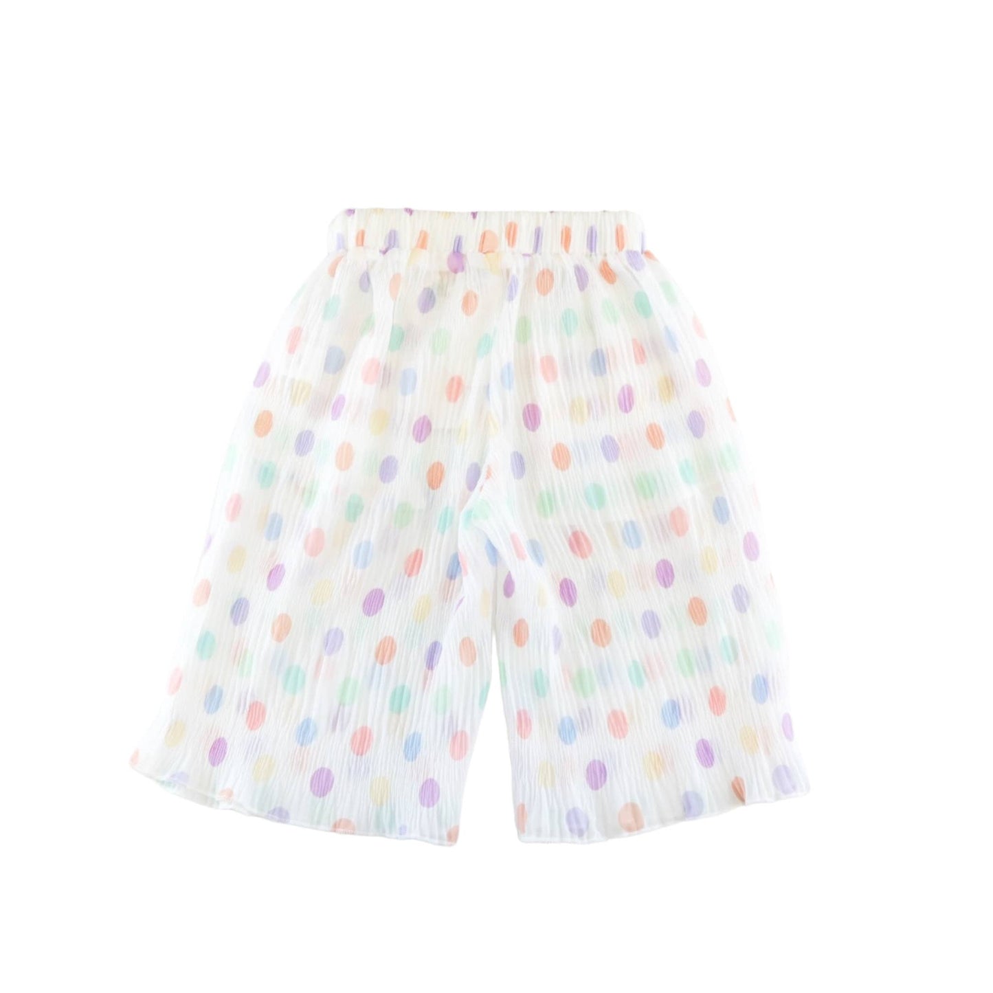 Polka Dot White Chiffon Pleated Pants