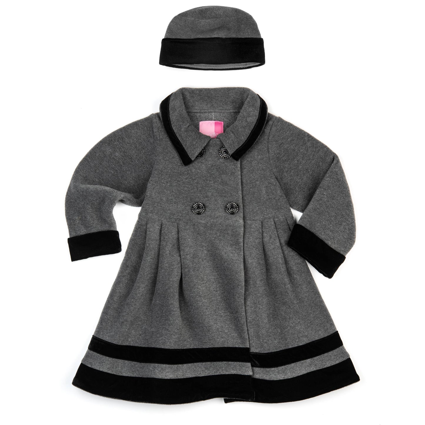 Girls Gray Double-Breasted Fleece Coat