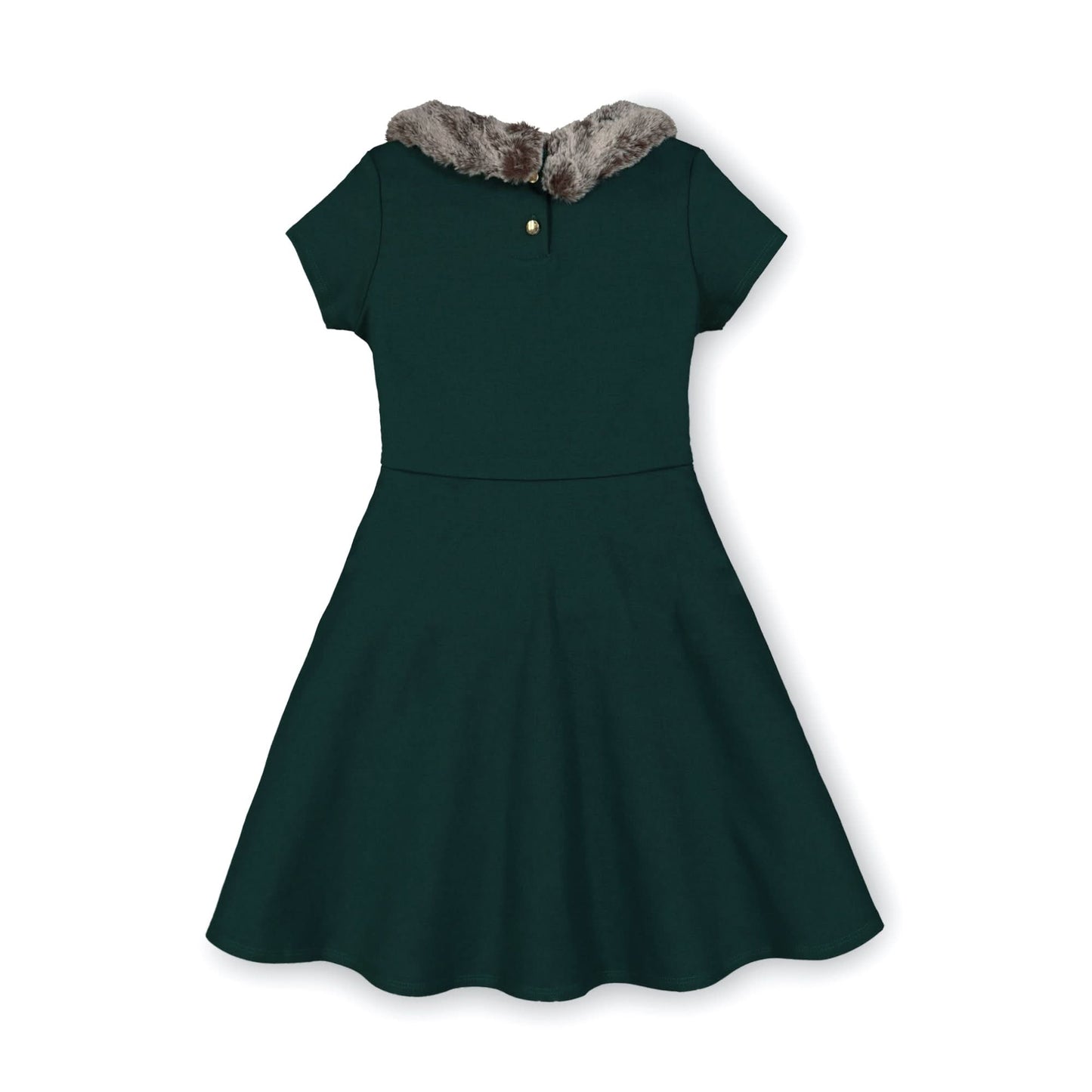 Green Fit & Flare Ponte Dress with Faux Fur