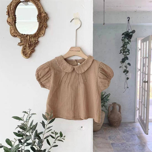 Khaki Lapel Short Sleeve Top