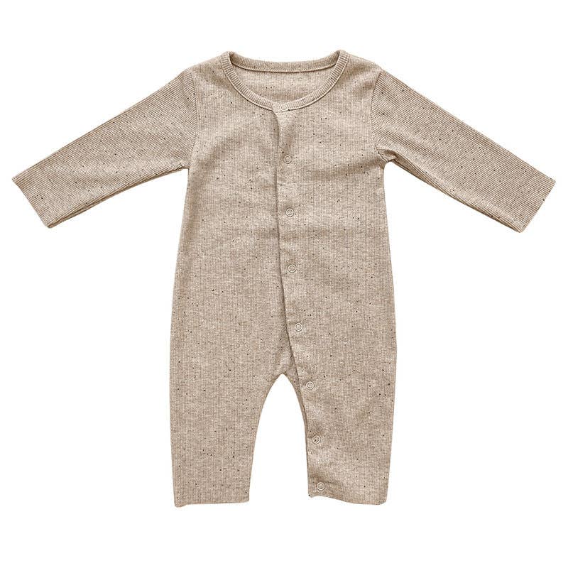 Oatmeal Colored Cotton Button Onesie with Bunny Ear Hat