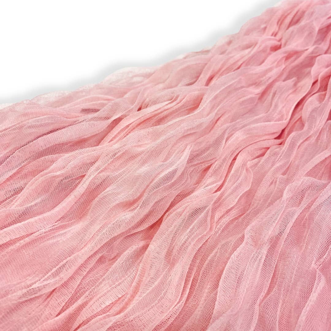 Pink Wavy Mesh Midi Skirt