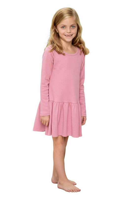 Pink Long Sleeved Pleated Dress