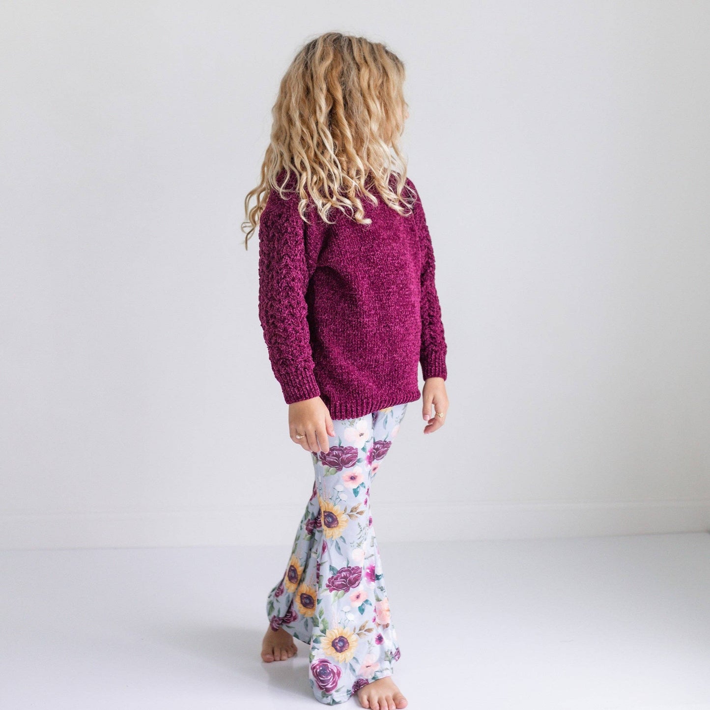 Plum Sweater & Sage Floral Bell Bottom