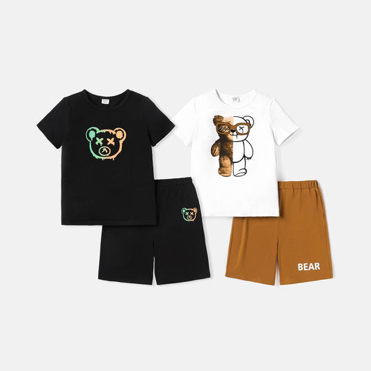 2pcs Kid Boy BearShort-sleeve Tee and Shorts Set