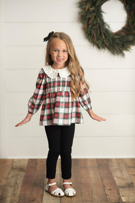 Kids Plaid Smocked Holiday Button Back Two-Piece