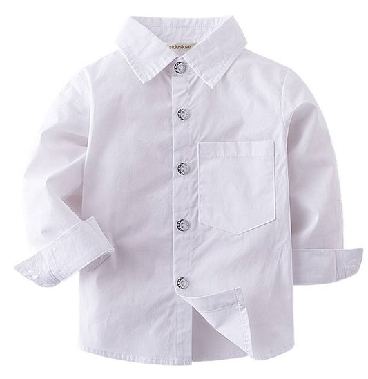 White Long Sleeve Boy Cotton Button-Down Dress Shirt