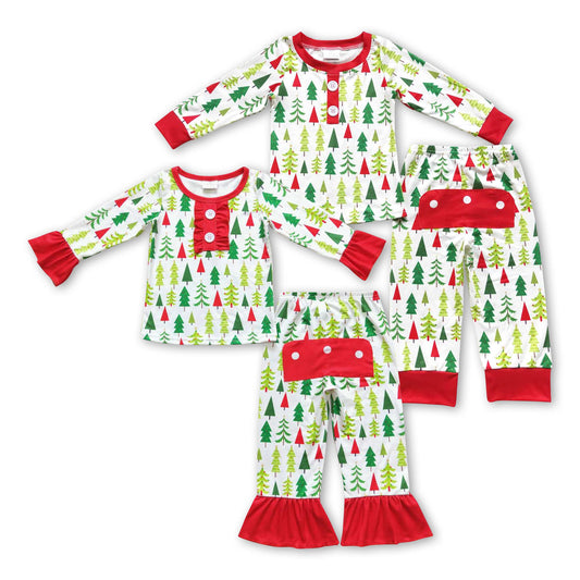 Christmas trees and red lined sleepwear set